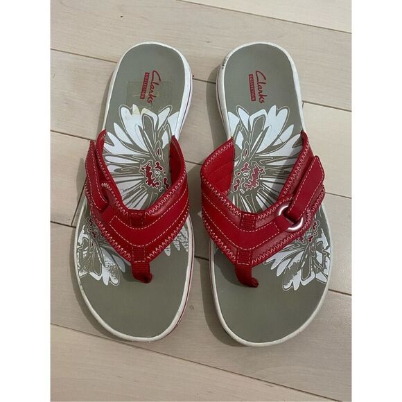 CLOUDSTEPPERS by Clarks Sport Thong Sandals Breeze Sea / Red Size 8 - Picture 1 of 5